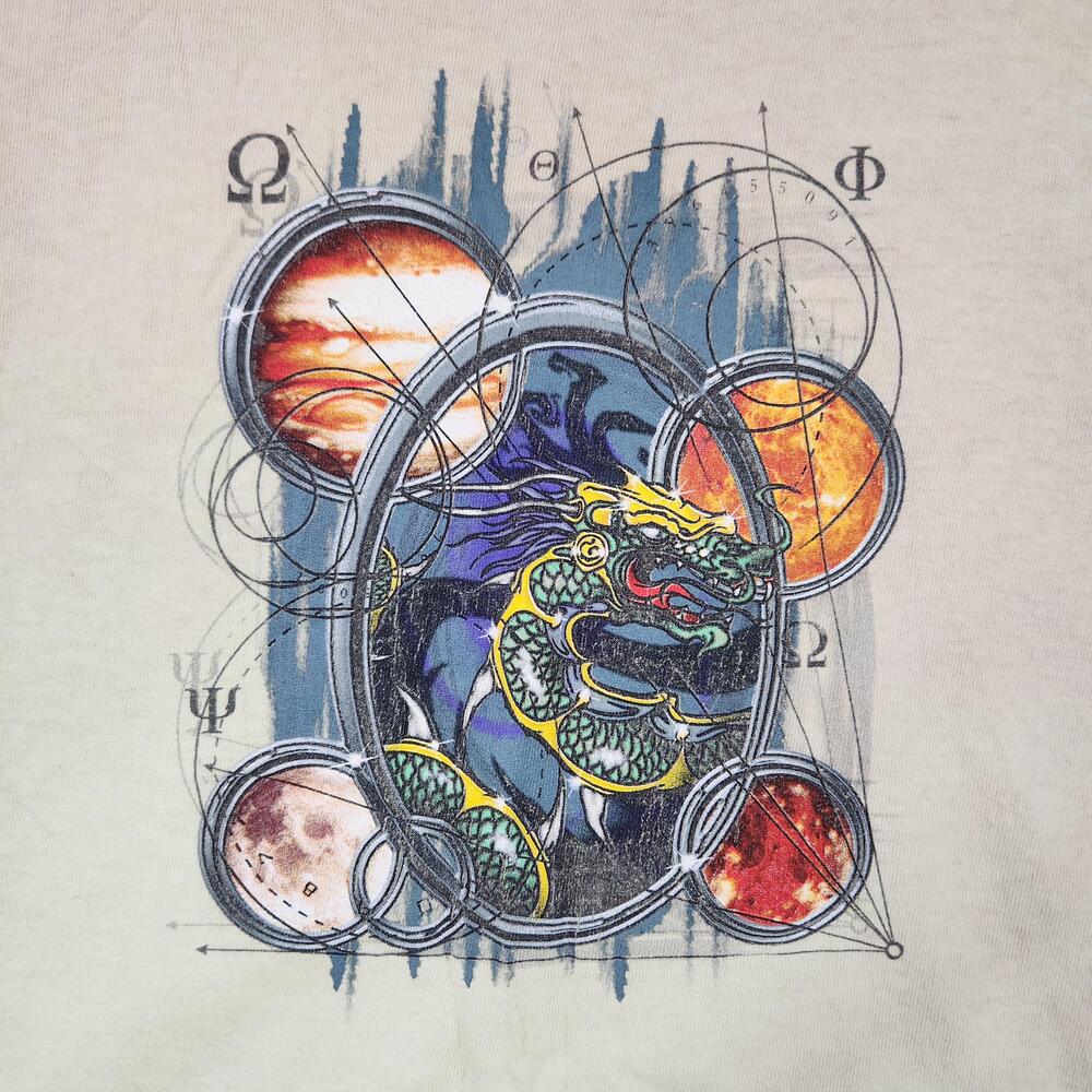 Vintage Global Generation Shirt Mens XL Beige Dragon Space Planet Astrology Y2K